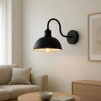 Riolight Vintage1,rustik1,retro1 Siyah Metal Otel,cafe,odaklar Için Duvar Aplik Şapka ÇAPI:23CM