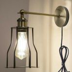 Riolight Vintage2,rustik2,retro2 Eskitme 1xe27 Duylu Kafes Kablolu Fişli Anahtarlı Metal Duvar Aplik