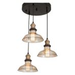 Riolight vintage,retro,rustik 3XE27 siyah metal gövde bal camlı sarkıt avize çap:30cm