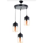 Riolight vintage,retro,rustik 3XE27 siyah metal gövde cam sarkıt avize çap:30cm