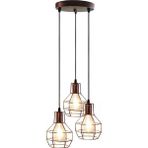 Riolight Vintage,retro,rustik Bakır Fırçalı Patine 3XE27 Kafes Metal Sarkıt Avize Taban ÇAP:30CM - Ahşap