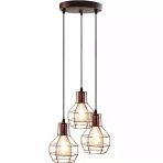 RİOLİGHT VİNTAGE,RETRO,RUSTİK BAKIR FIRÇALI PATİNE 3XE27 KAFES METAL SARKIT AVİZE TABAN ÇAP:30CM