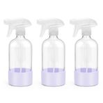 Rionisor Silikon Kılıf Korumalı Cam Sprey Şişeleri, Boş 16 Oz Doldurulabilir Kaplar, Saçlar için Ayarlanabilir Nozullu Yeniden Kullanılabilir Sprey Şişeleri, Temizleme Çözümleri, 3'lü Paket Mor