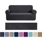 Riseler Streç Lastikli Esnek Yikanabilir Kare Desen 3 Kişilik Koltuk Örtüsü Koltuk Kılıfı - 180 x 230 cm - Antrasit