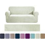 Riseler Streç Lastikli Esnek Yikanabilir Kare Desen 3 Kişilik Koltuk Örtüsü Koltuk Kılıfı - 180 x 230 cm - Krem