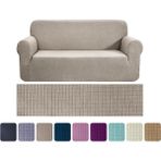 Riseler Streç Lastikli Esnek Yikanabilir Kare Desen 3 Kişilik Koltuk Örtüsü Koltuk Kılıfı - 180 x 230 cm - Vizon