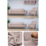Riselerhome Balpeteği 3+3+1+1 lastikli kanepe örtüsü | lastikli koltuk örtüsü | koltuk kılıfı takımı - Vizon - 180 x 230 cm