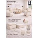 riselerhome Bohem Desen Jakarlı 3 3 1 1 Lastikli Kanepe Örtüsü | Lastikli Koltuk Örtüsü | Koltuk Kılıfı Takımı - 180 x 230 cm - Krem