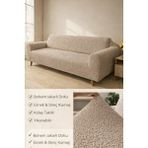 riselerhome Bohem Desen Jakarlı 3 Kişilik Kanepe Örtüsü | Lastikli Koltuk Örtüsü |çekyat Örtüsü| Koltuk Kılıfı - 180 x 230 cm - Vizon