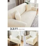 riselerhome Jakarlı 3 3 1 1 Lastikli Kanepe Örtüsü Lastikli Koltuk Örtüsü Koltuk Kılıfı Takımı - 180 x 230 cm - Krem