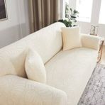 riselerhome Jakarlı 3 Kişilik Kanepe Örtüsü Lastikli Koltuk Örtüsü Çekyat Örtüsü Koltuk Kılıfı - 180 x 230 cm - Krem