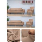 Riselerhome Lastıklı Esnek Koltuk Kanepe Kılıfı Takımı Çekyat Örtüsü (3+3+1+1 ) Takım - Bej - 180 x 230 cm