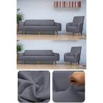riselerhome Lastıklı Esnek Koltuk Kanepe Takımı Çekyat Örtüsü Polyester Çizgili 3 3 1 1 Takım - Gri - 180 x 240 cm