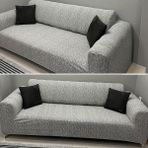 riselerhome Riselerhome Jakarlı 3 Kişilik Lastikli Gri Koltuk Kılıfı Çekyat Koltuk Örtüsü Streç Esnek Kanepe Kılıfı Düz Desen - 180 x 230 cm - Krem