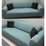 riselerhome Riselerhome Jakarlı 3 Kişilik Lastikli Gri Koltuk Kılıfı Çekyat Koltuk Örtüsü Streç Esnek Kanepe Kılıfı Düz Desen - 180 x 230 cm - Mint