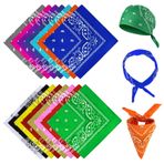 RISF 15 adet bandana, 15 renkli bandana, kadın, erkek, polyester şal desenli bandana, 54 x 54 cm bandana, baş, boyun, kollar için boyun ve kol, Kırmızı, siyah, lacivert, beyaz, bordo kırmızısı, safir
