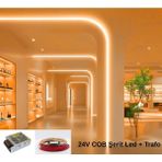 RISHANG Cob Şerit LED 24V ve Metal Trafo Kiti – 5 Metre Set - Metrede 480 LED – Yüksek Crı > 90 – Noktasız Aydınlatma - 2700K