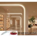 RISHANG Cob Şerit LED 24V ve Trafo Kiti – 5 Metre Set - Metrede 480 LED – Yüksek Crı > 90 – Noktasız Aydınlatma - 4000K - Doğal Beyaz