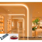 RISHANG Cob Şerit LED 24V ve Ultra Ince Trafo Kiti – 20 Metre Set - Metrede 480 LED – Yüksek Crı > 90 – Noktasız Aydınlatma - 2700K