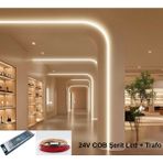 RISHANG Cob Şerit LED 24V ve Ultra Ince Trafo Kiti – 20 Metre Set - Metrede 480 LED – Yüksek Crı > 90 – Noktasız Aydınlatma - 4000K - Doğal Beyaz