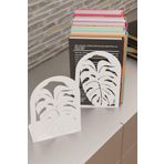 risingmaber Dekoratif Beyaz Yaprak Desenli Metal Kitap Tutucu Kitap Desteği (İkili Set) MK14B