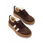 RİSSOLİ Kadın Sneaker Bağcıklı Düz Kalın Taban Spor Ayakkabı Kahve Süet