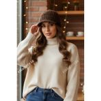 Ritagarcia Premium Soft Örgü Şapka / Bere - Siperli Kışlık Cap Şapka - Kahverengi - Standart