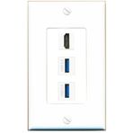 RiteAV 1 Bağlantı Noktalı HDMI 2 USB-3 Jak Bağlayıcı Dişi-Dişi Duvar Plakası [Beyaz]