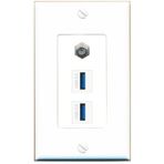 RiteAV 1 Bağlantı Noktalı Koaksiyel 2 USB-3 Jak Bağlayıcı Dişi-Dişi Duvar Plakası [Beyaz]