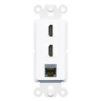 RiteAV 1 Port CAT6-SHIELDED 2 HDMI çoğaltıcı jak ekleme Rocker modülü kadın-kadın dekoratif duvar kapak yüz plakası [beyaz]