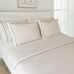 Ritmo Home Kırık Beyaz Bej Çizgili Siyah Biyeli Pamuklu Düz Otel Serisi Çift Kişilik Nevresim Takımı - Bej - Ekru - 200 x 220 cm