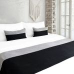 Ritmo Home Yatak Runner & İç Dolgulu Kırlent Seti Biyeli - 70 x 240 cm - Gri - Siyah
