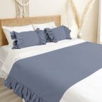 Ritmo Home Yatak Runner & Iç Dolgulu Kırlent Seti Çift Kişilik Fırfırlı Açık Indigo - 70 x 240 cm - İndigo