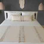 Ritmo Home Yatak Runner & Iç Dolgulu Kırlent Seti Çift Kişilik Püsküllü Iskandinav Krem - Krem Rengi - 70 x 240 cm