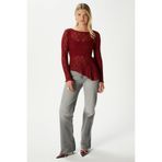 Ritnice Angel Asimetrik Bordo Uzun Kollu Dantel Top / Bluz