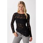 Ritnice Angel Asimetrik Siyah Uzun Kollu Dantel Top / Bluz