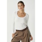 Ritnice Kadın Anita Tok Doku Pamuklu Fittili Ekru Basic Bluz