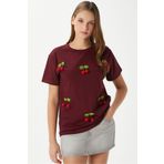 Ritnice Kadın Chery Bordo Kiraz Dikişli T-Shirt