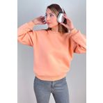 Ritnice Kadın Cozy İçi Polarlı Somon Basic Bisiklet Yaka Pamuklu Kalın Örme Sweatshirt