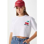 Ritnice Kadın Cute Kiraz Baskılı Beyaz Crop T-Shirt