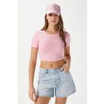 Ritnice Kadın Deal Lux Touch Yumuşak Doku Crop Pembe Bluz