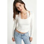 Ritnice Kadın Emma Dantel Detaylı Uzun Kollu Ekru Basic Top / Bluz