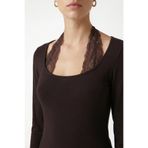 Ritnice Kadın Emma Dantel Detaylı Uzun Kollu Kahverengi Basic Top / Bluz
