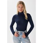 Ritnice Kadın Feel Lux Touch Dik Yaka Lacivert Uzun Kol Soft Bluz