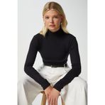 Ritnice Kadın Feel Lux Touch Dik Yaka Siyah Uzun Kol Soft Bluz