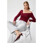 Ritnice Kadın Fuse Omuz Katlamalı Bordo Bluz