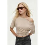 Ritnice Kadın Germa Asimetrik Omuz Detay Bej Bluz - XL
