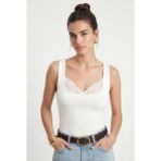 Ritnice Kadın Jeny Modal Touch U Yaka Dantel Detaylı Kolsuz Örme Ekru Bluz