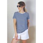 Ritnice Kadın Lacivert Beyaz Çizgili Basic T-Shirt