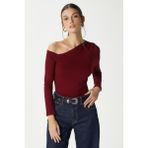 Ritnice Kadın Maje Lux Touch Omuz Detay Bordo Bluz - XL